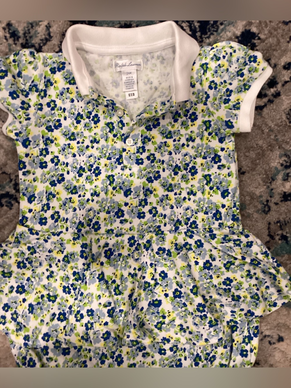 Ralph Lauren White Dress with Blue and Green Floral Print